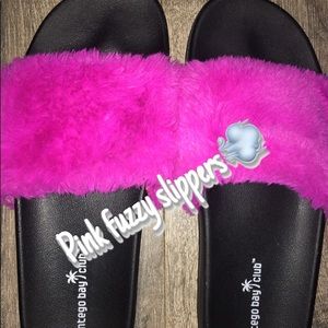 Pink fuzzy slippers
